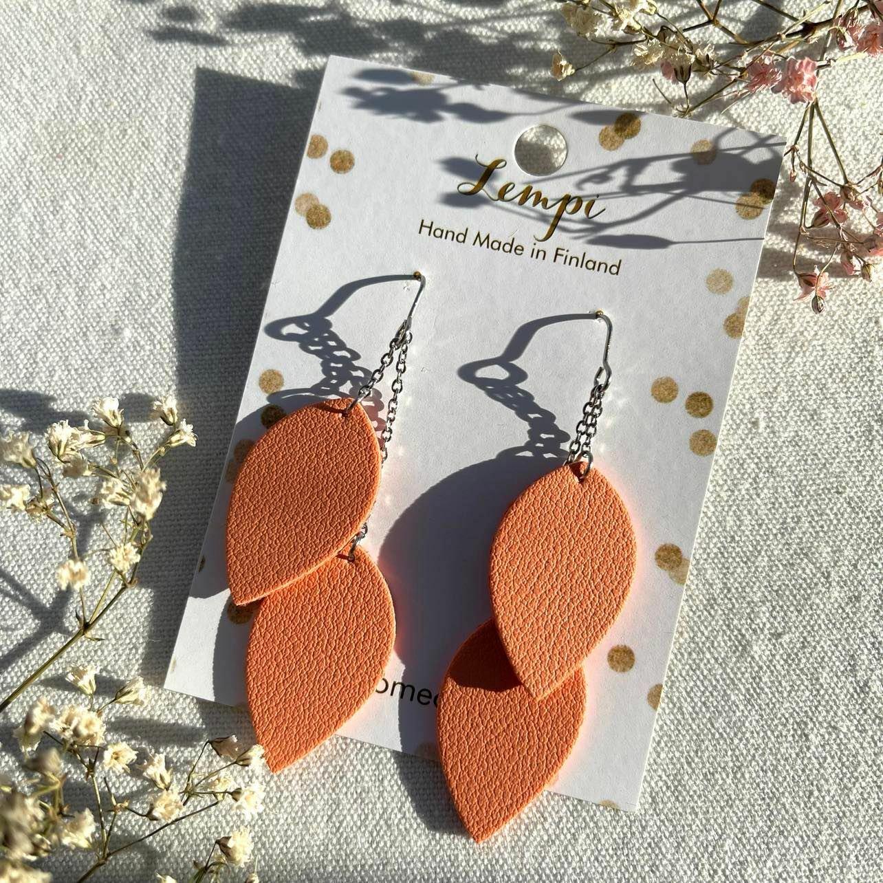 LEMPI earrings, Delicate Leaves (peach/steel)