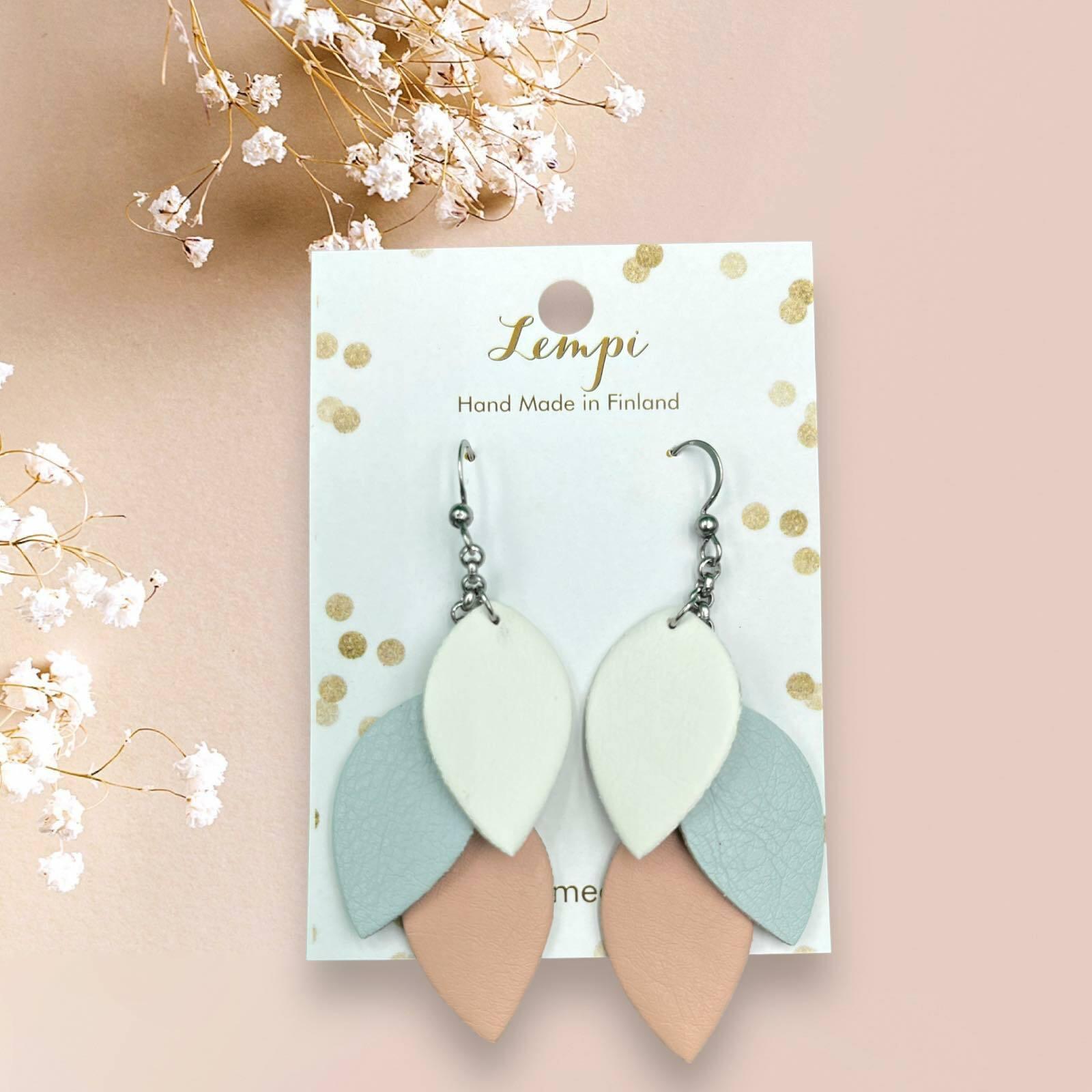 LEMPI earrings, Little Grain (white-light blue-pink)