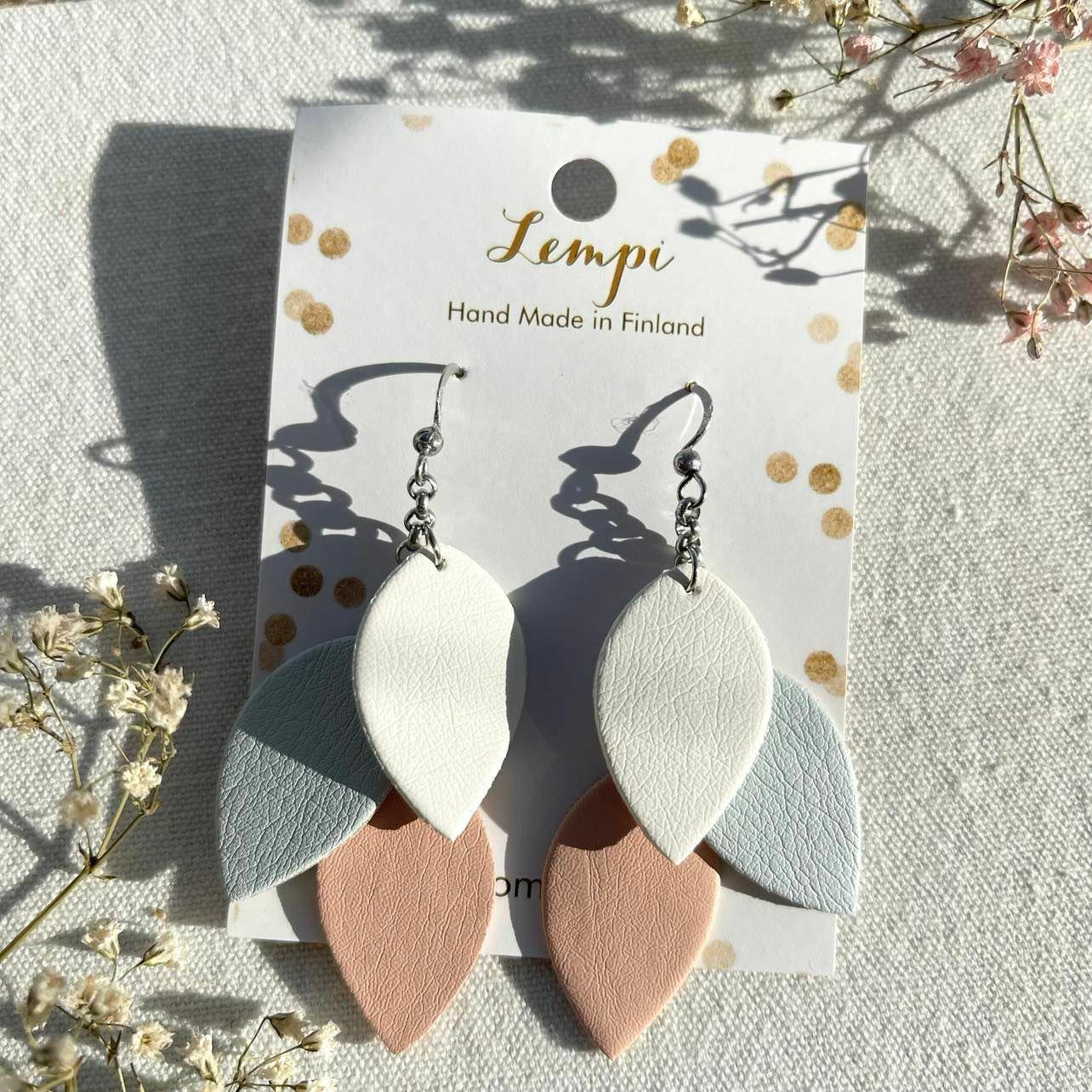 LEMPI earrings, Little Grain (white-light blue-pink)