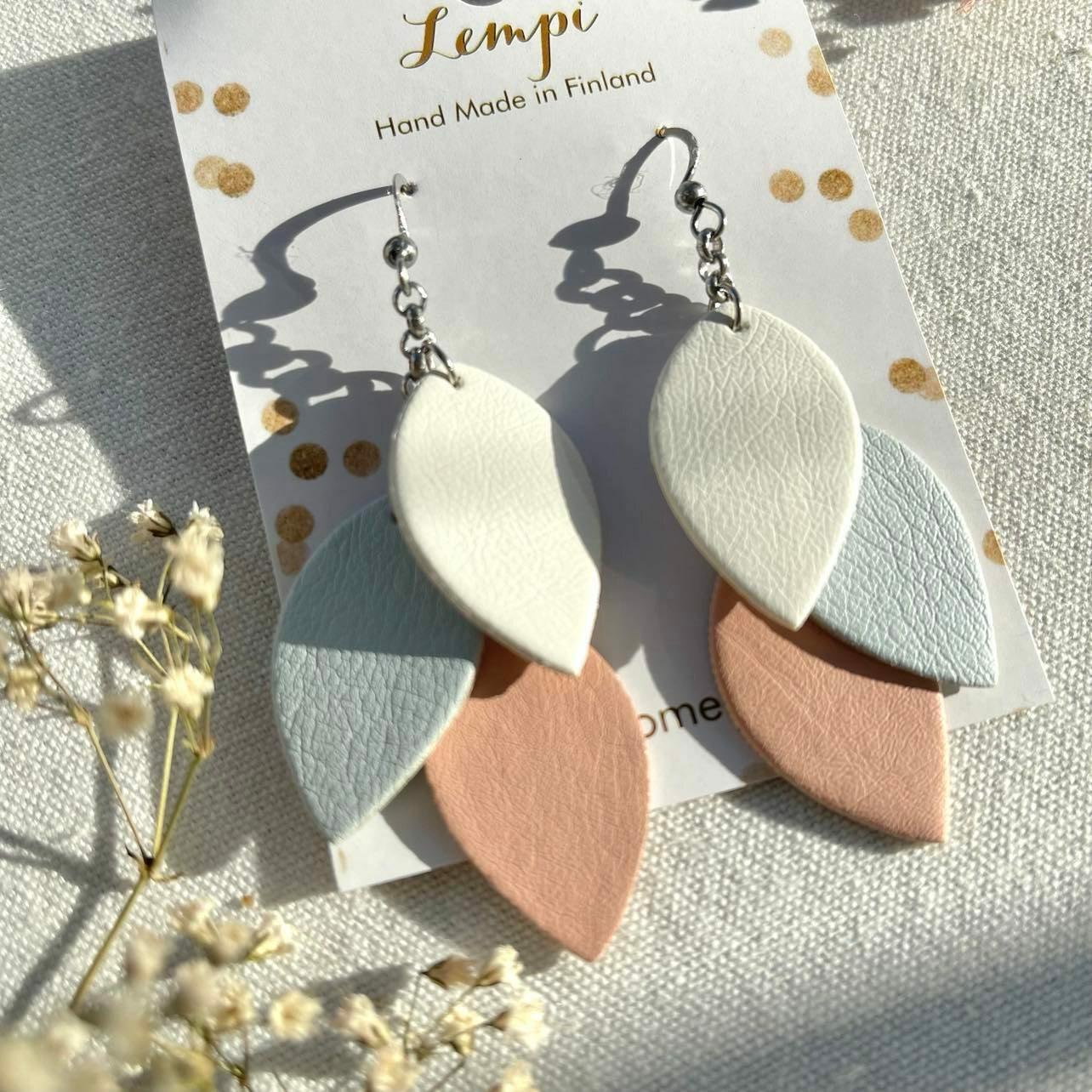 LEMPI earrings, Little Grain (white-light blue-pink)