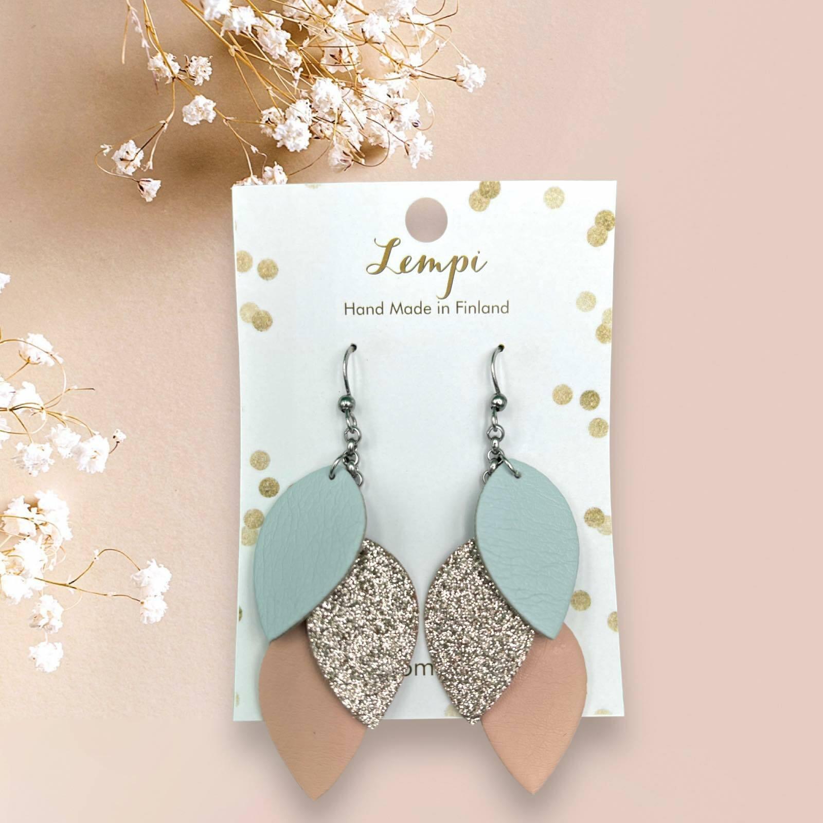 LEMPI earrings, Little Grain (light blue-rose gold-pink)