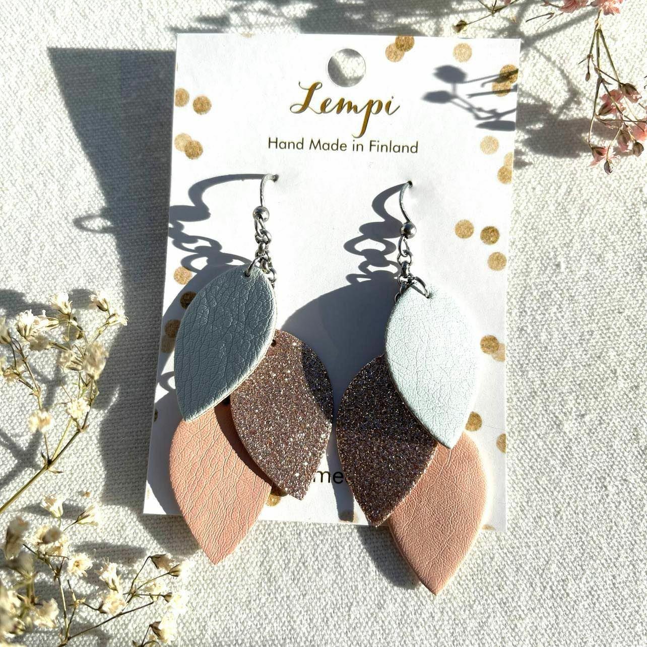 LEMPI earrings, Little Grain (light blue-rose gold-pink)