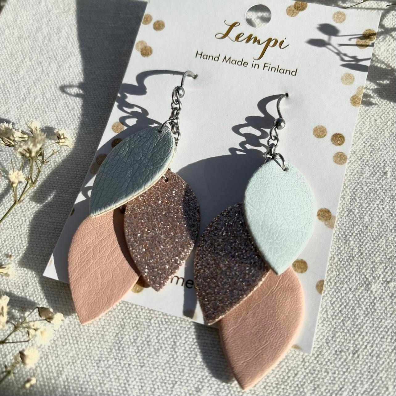 LEMPI earrings, Little Grain (light blue-rose gold-pink)