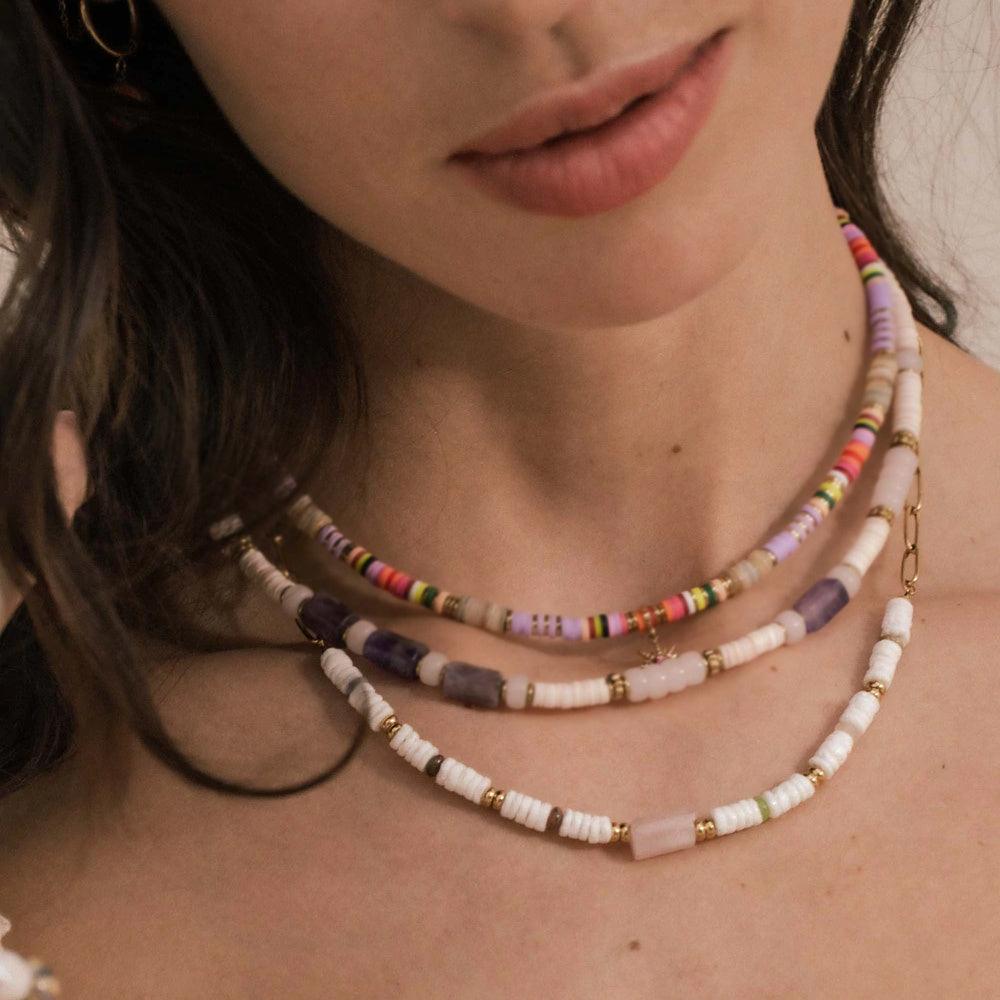 BOHM PARIS|Collier Aaliyah -rose quartz summer necklace with shell pearl