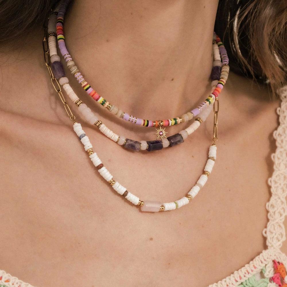 BOHM PARIS|Collier Aaliyah -rose quartz summer necklace with shell pearl