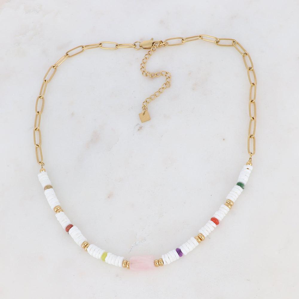 BOHM PARIS|Collier Aaliyah -rose quartz summer necklace with shell pearl