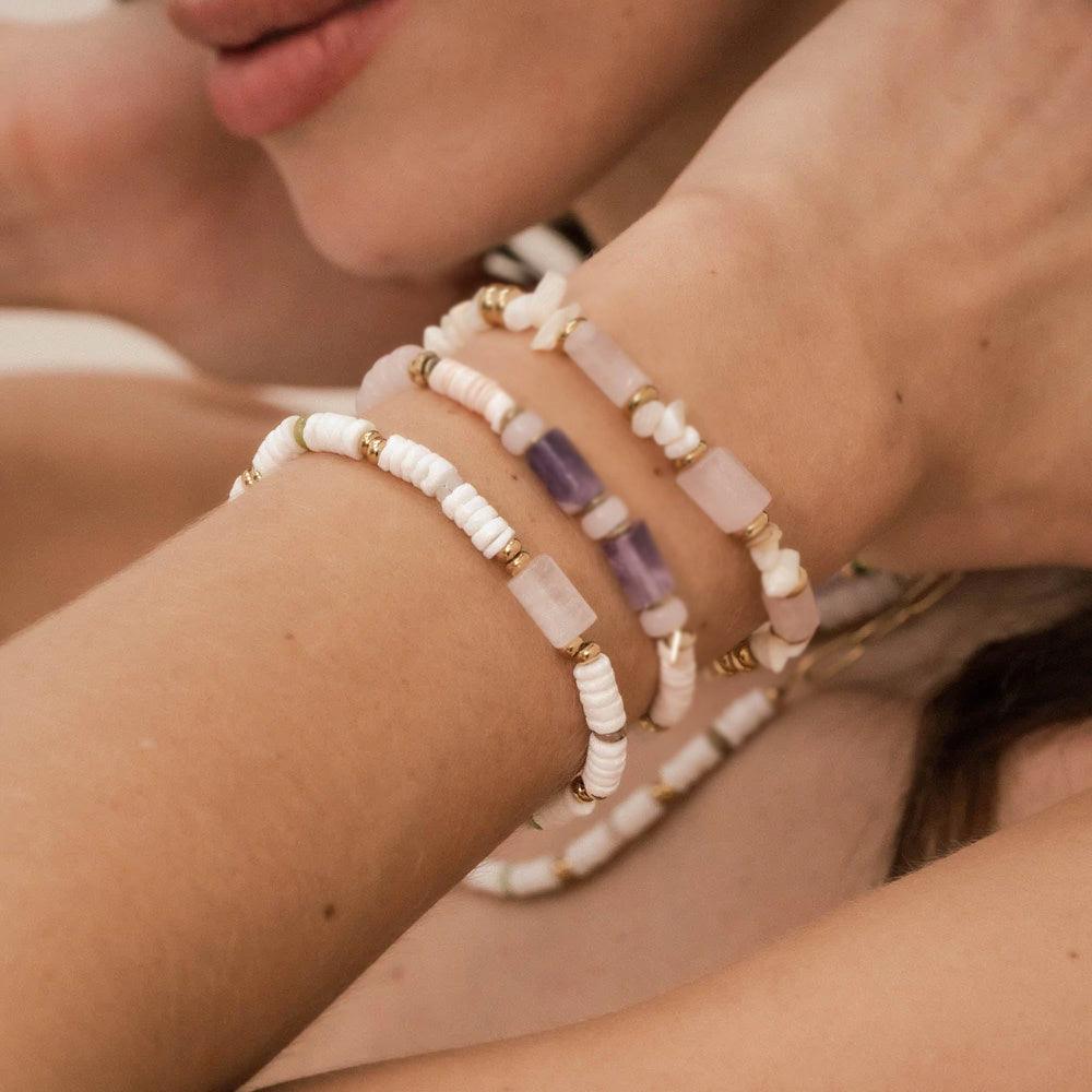 BOHM PARIS | Bracelet Aaliyah -rose quartz bracelet with shell beads