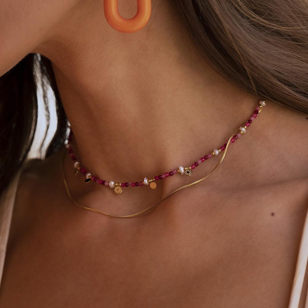 BOHM PARIS|Collier 2 Rangs -layered necklace with agate pearl