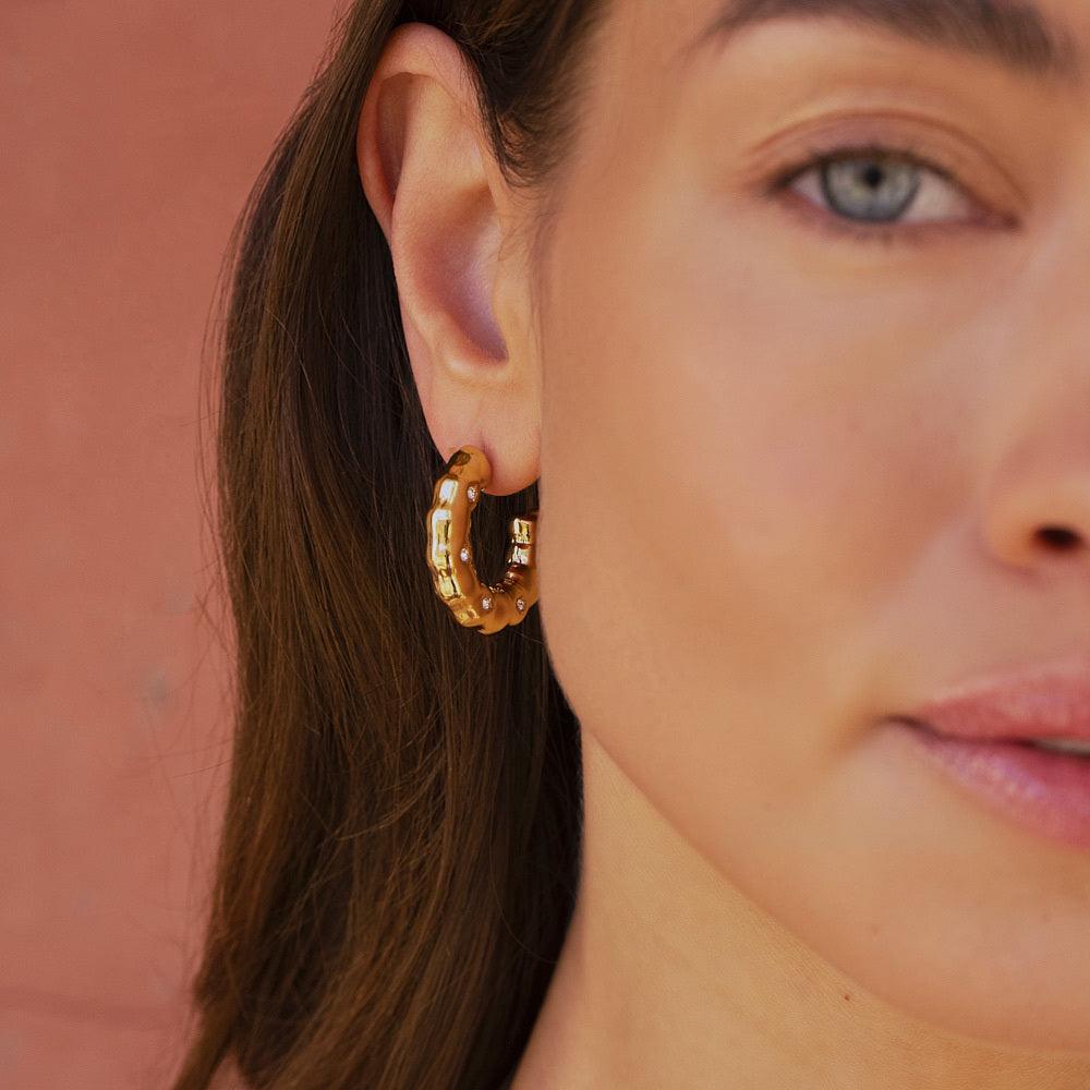 Earrings, BOHM PARIS|Créoles Anne rings with crystals (gold)