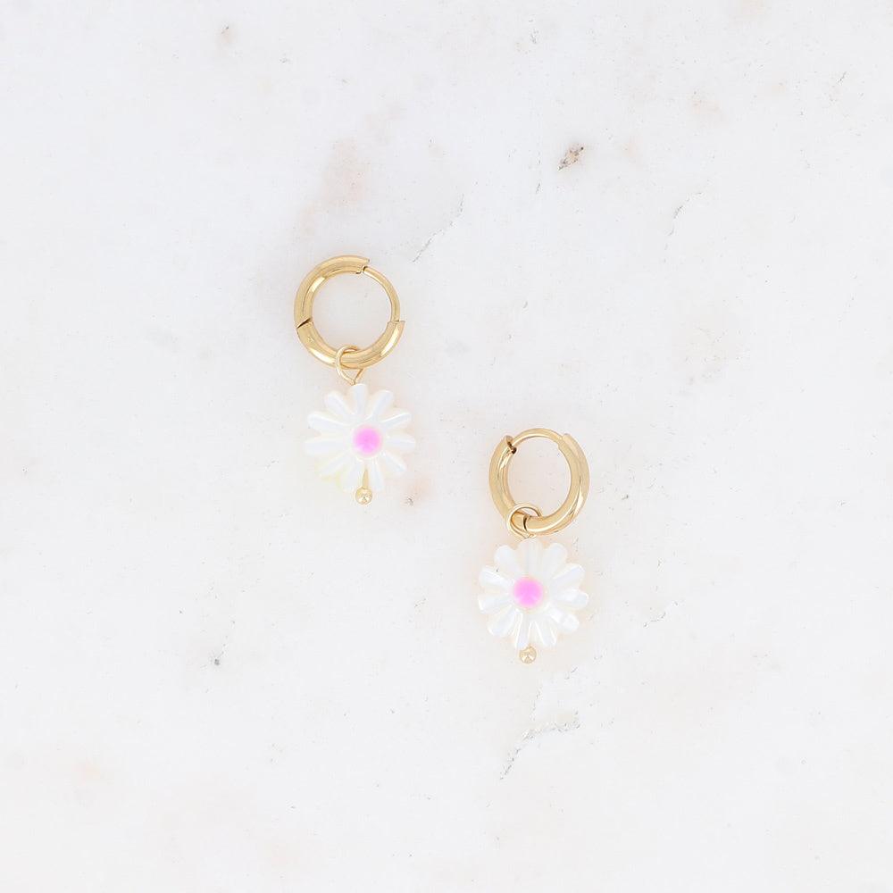 Earrings, BOHM PARIS|Creoles Marjolaine -white flower hoops