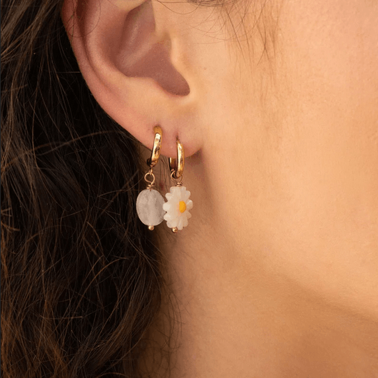 Earrings, BOHM PARIS|Creoles Marjolaine -white flower hoops