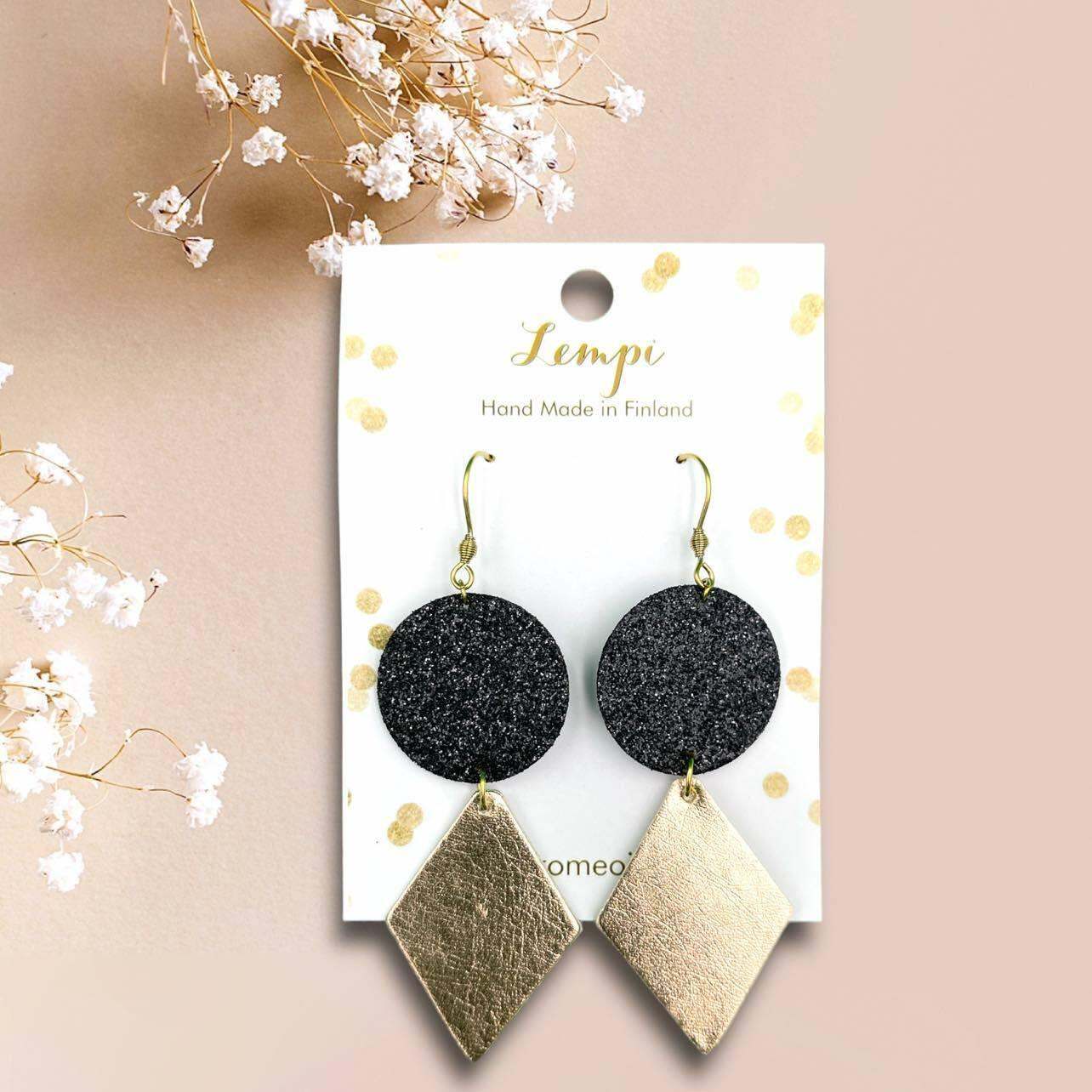 LEMPI earrings, Friday (black glitter, rose gold)