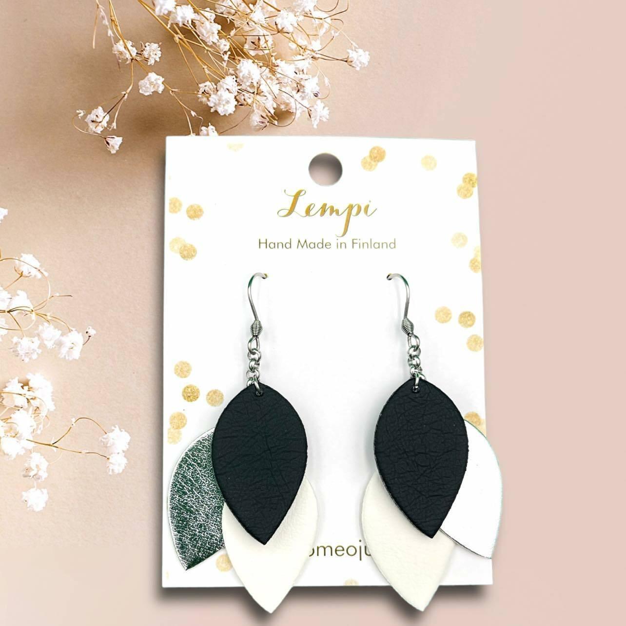 LEMPI earrings, Little Grain (black, silver, white)