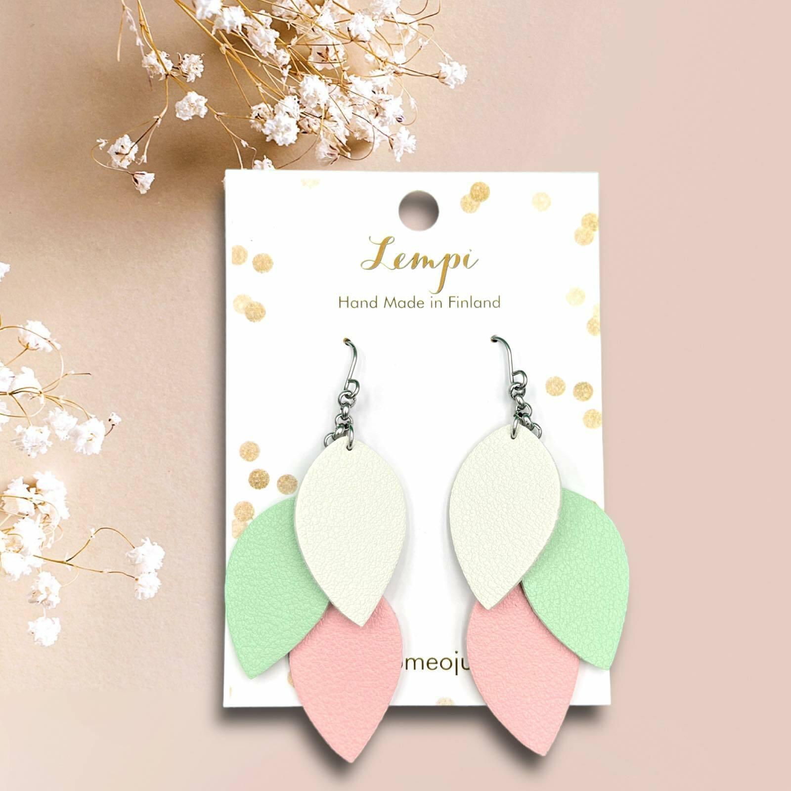 LEMPI earrings, Little Grain (white-green-pink)