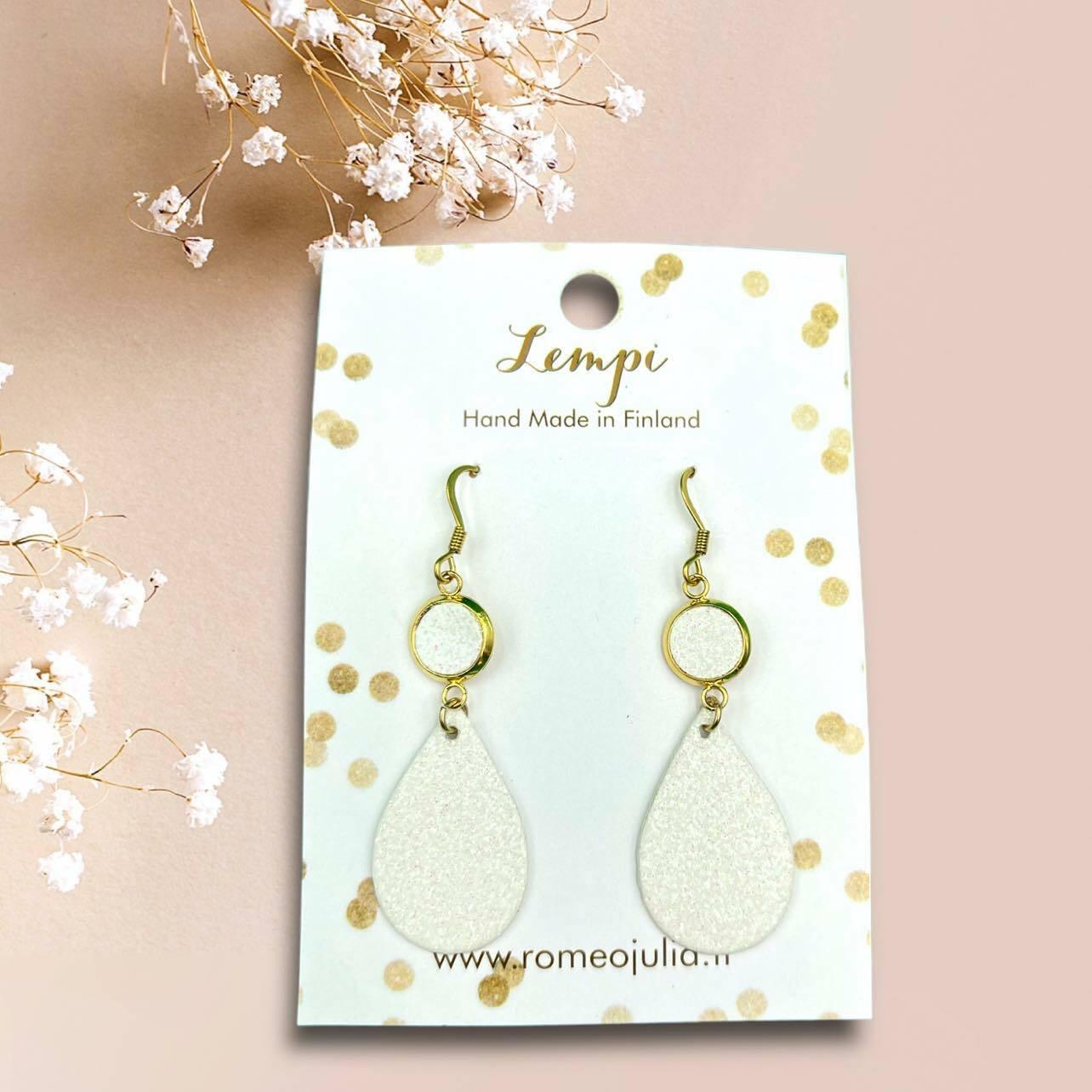 LEMPI earrings, Drop (white glitter / gold)