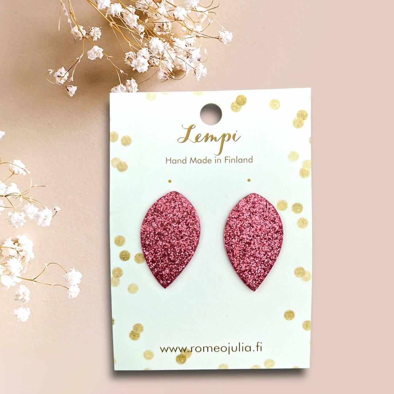 LEMPI earrings, Leaf (broken coral glitter, S)