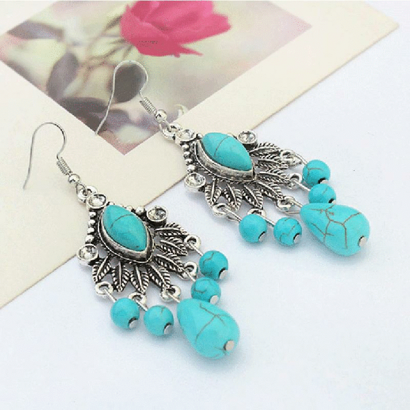 FRENCH RIVIERA|Haven bohemian earrings (antique silver, turquoise)