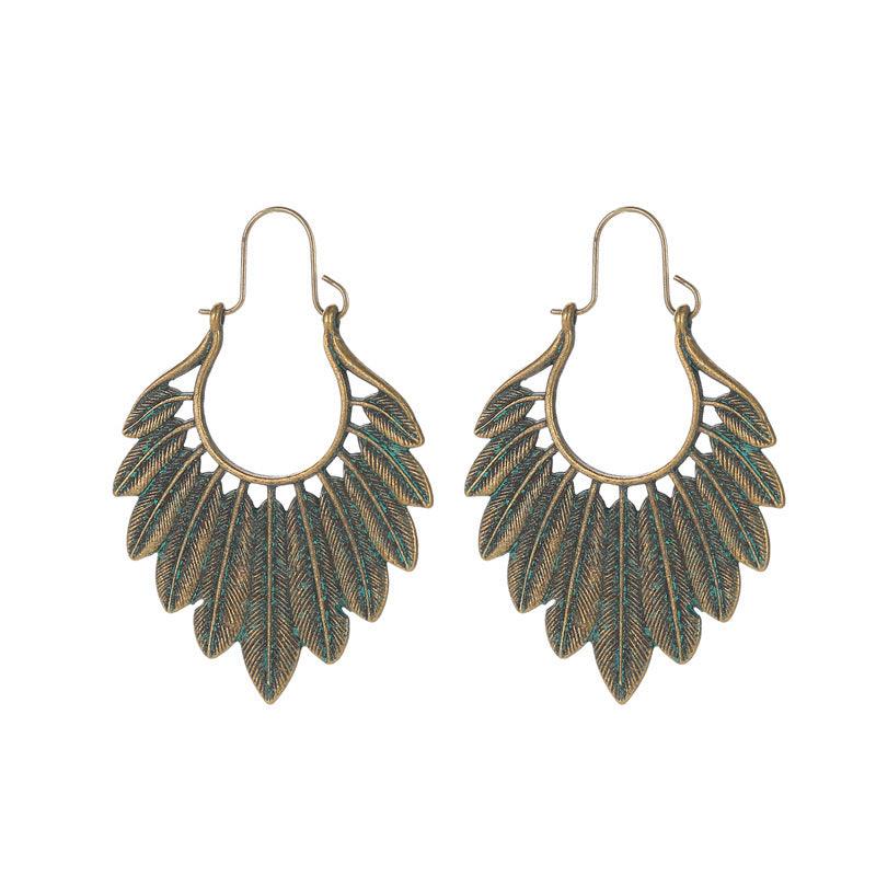 FRENCH RIVIERA|Piper - bohemian antique copper hanger feather earrings