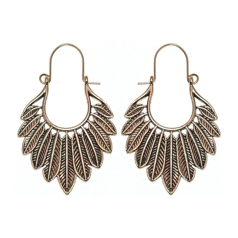 FRENCH RIVIERA|Piper - bohemian antique gold hanger feather earrings