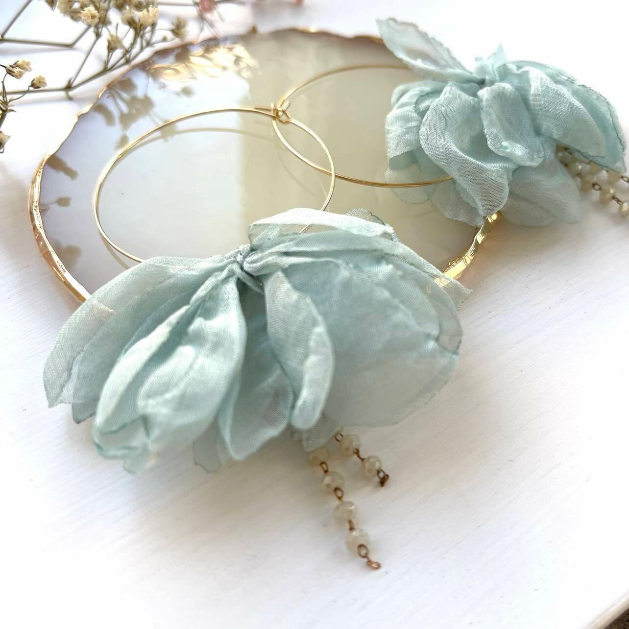 FRENCH RIVIERA|Morning Sky light blue flower earrings