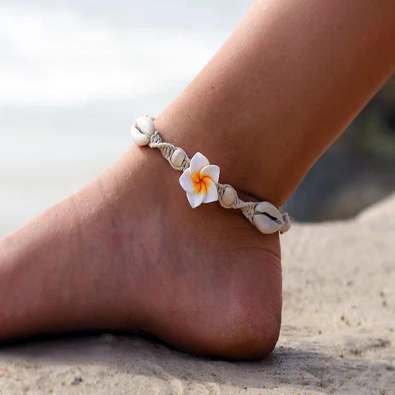 FRENCH RIVIERA|Hawaiian Holiday shell anklet with pink flower