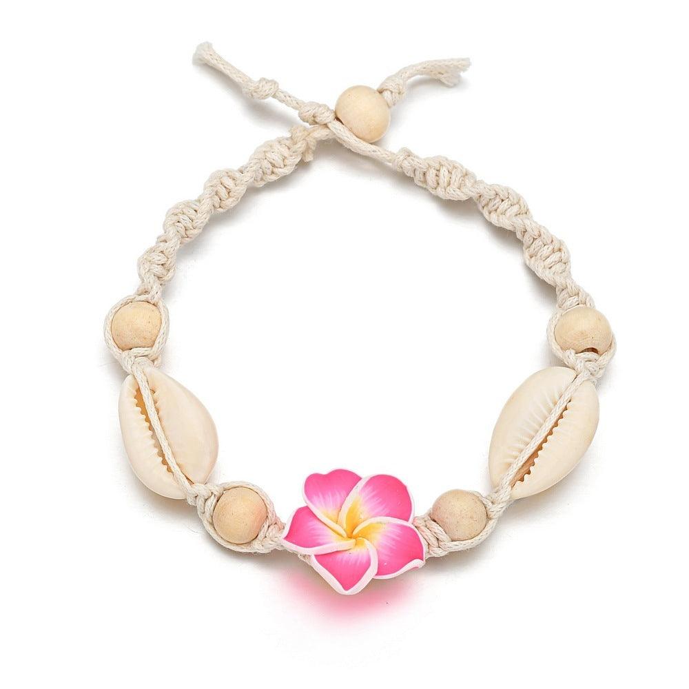 FRENCH RIVIERA|Hawaiian Holiday shell anklet with pink flower