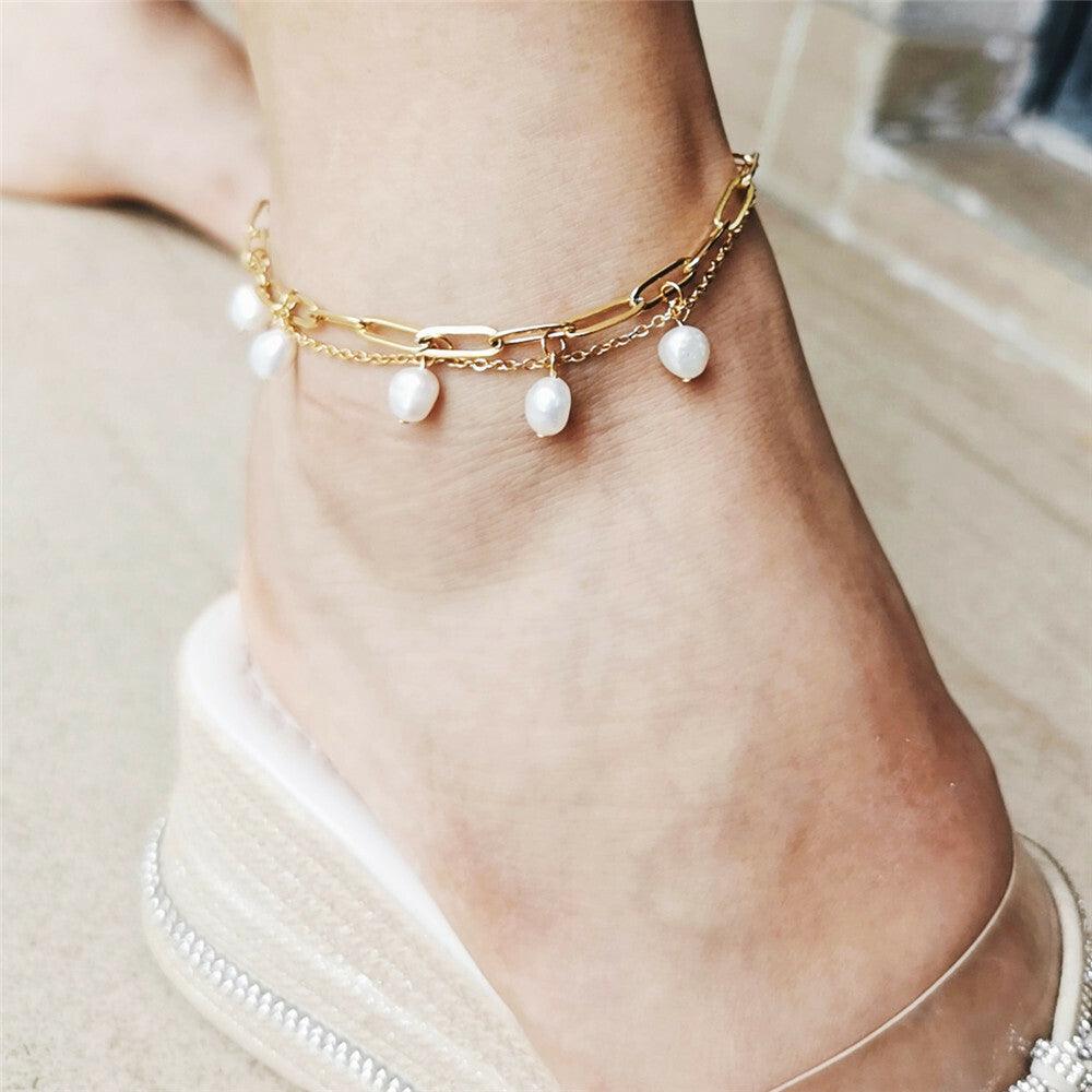 FRENCH RIVIERA|Perla - surgical steel anklet with beads (gold)