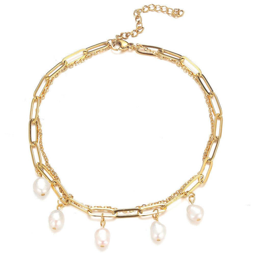 FRENCH RIVIERA|Perla - surgical steel anklet with beads (gold)