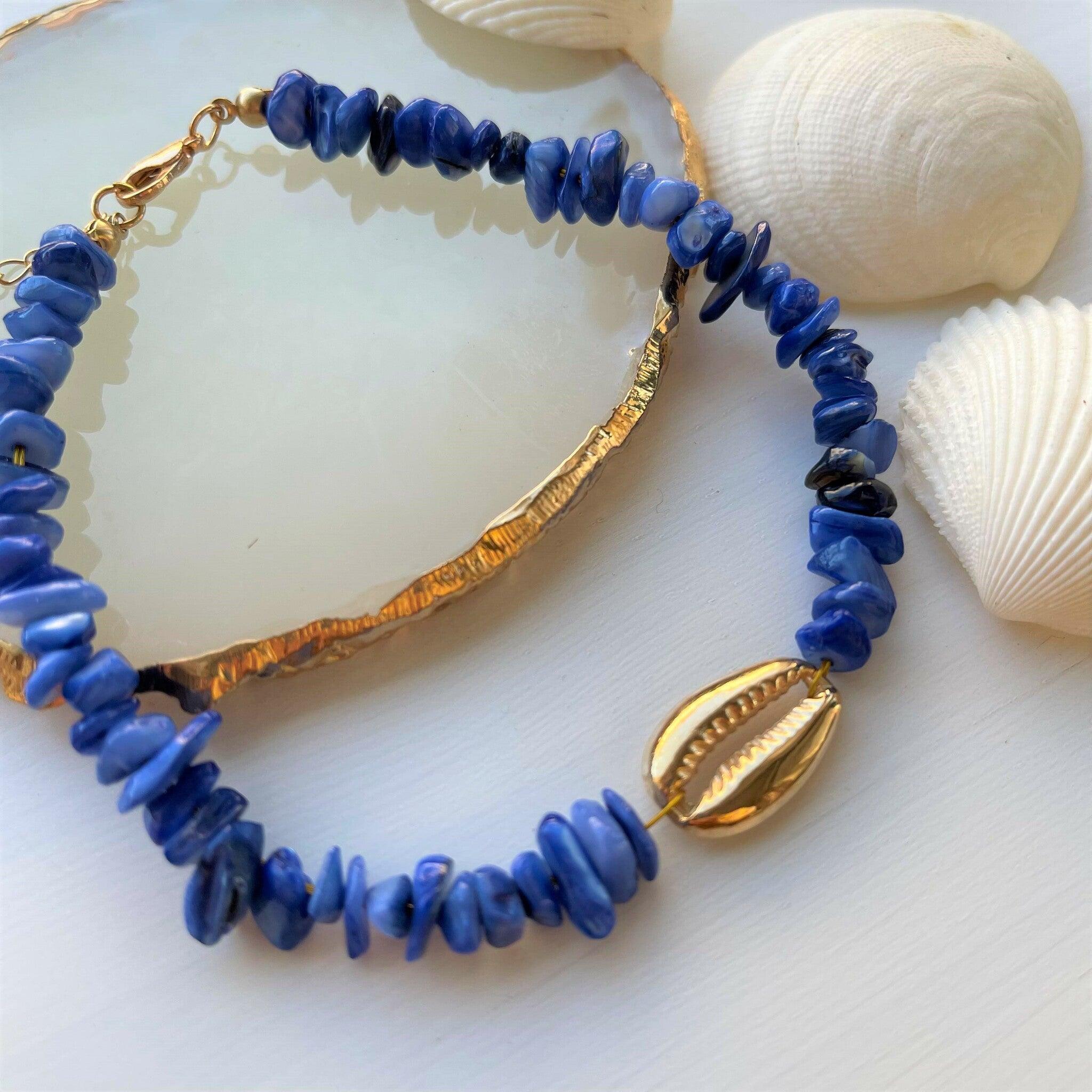 FRENCH RIVIERA|Mermaid at Heart blue mother-of-pearl anklet