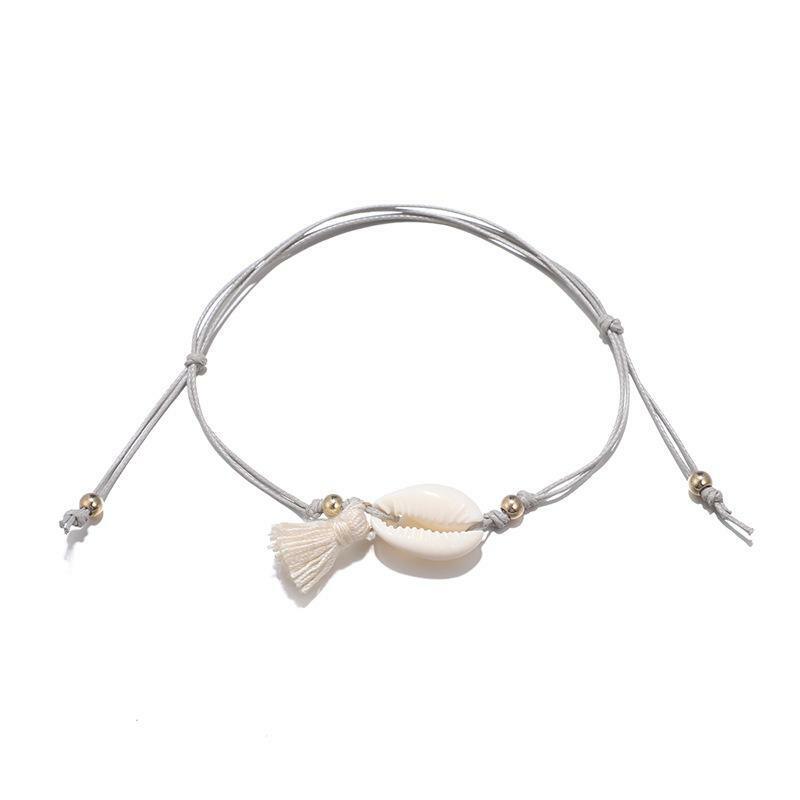 FRENCH RIVIERA|Beach Days shell anklet with grey ribbon