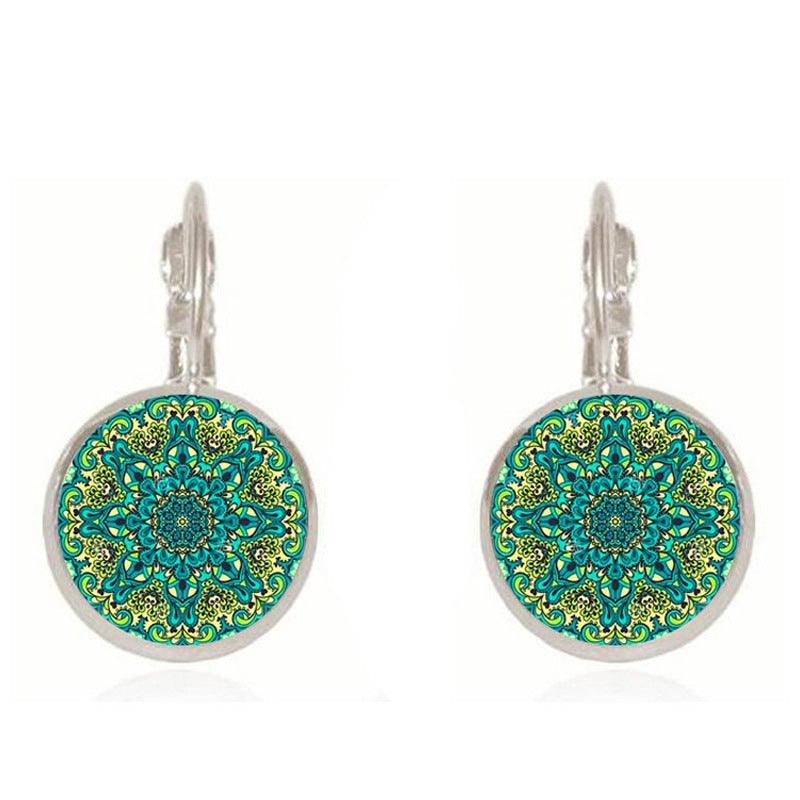 Earrings, Mandala -dark green mandala earrings