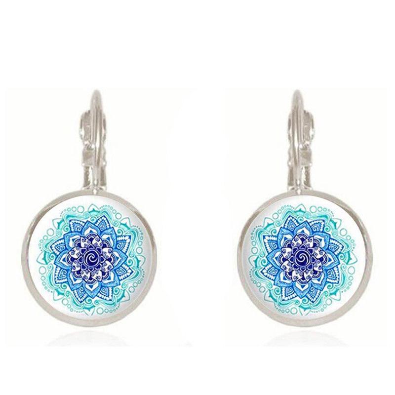 Earrings, Mandala - light blue mandala earrings