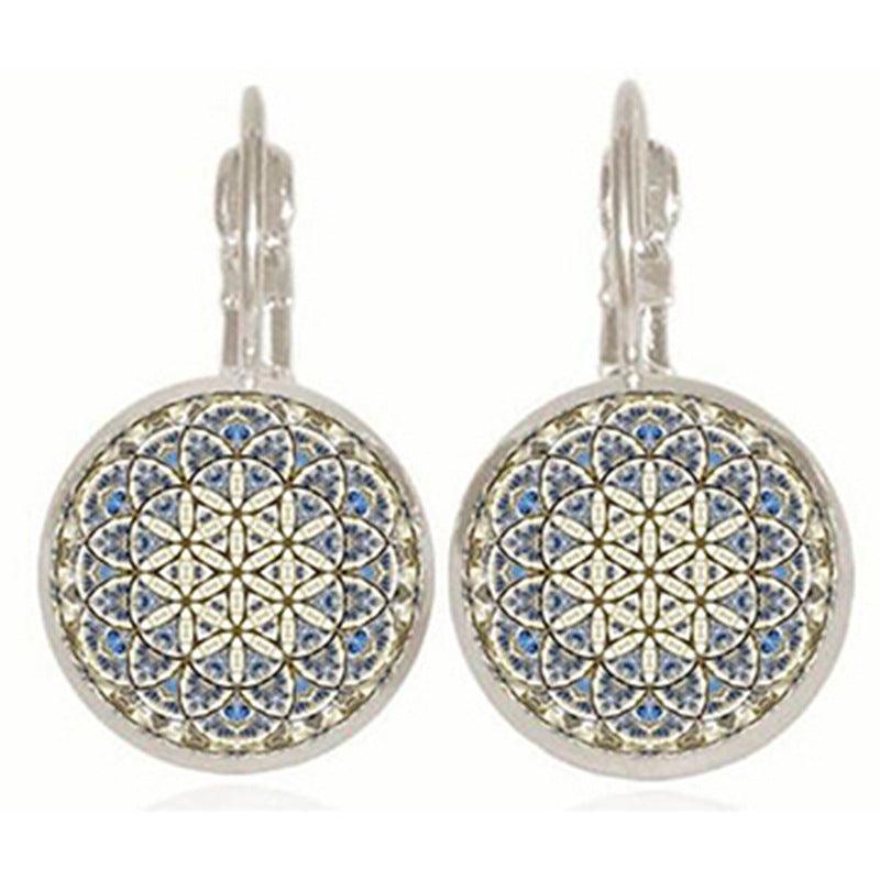 Earrings, Mandala - broken blue mandala earrings