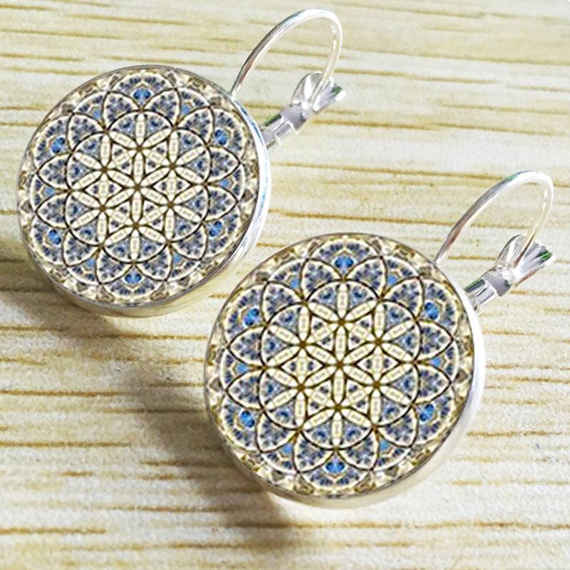 Earrings, Mandala - broken blue mandala earrings