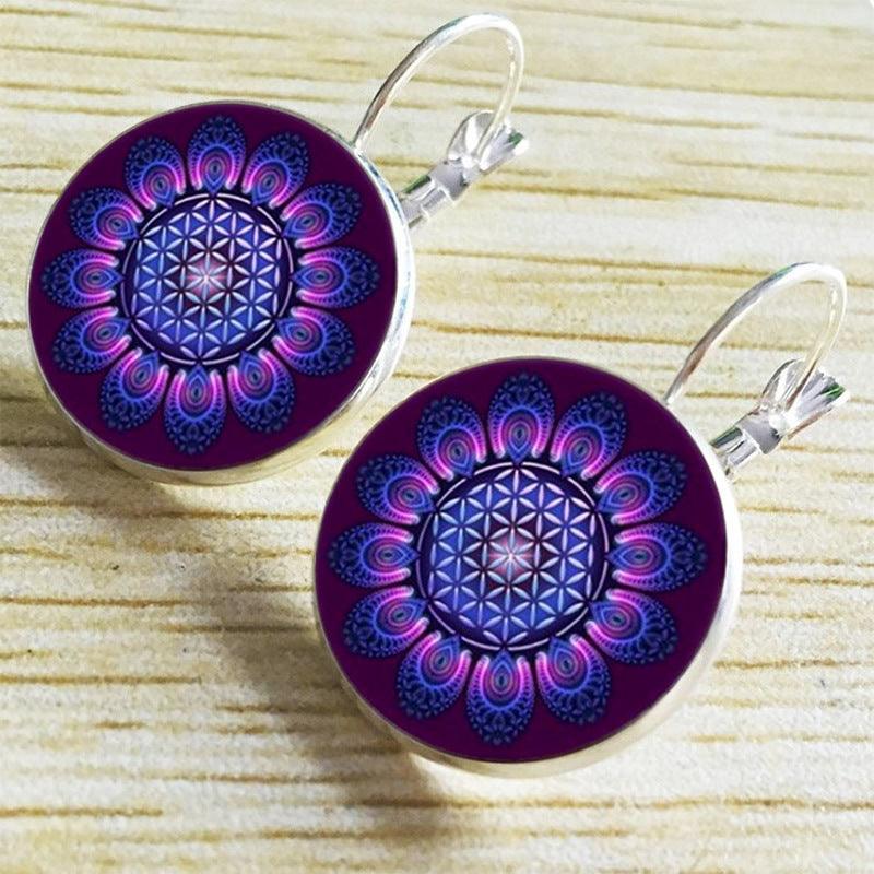 Earrings, Mandala -dark blue mandala earrings