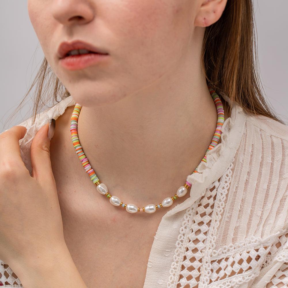 FRENCH RIVIERA, Jude - colorful surgical steel surf necklace with pearl