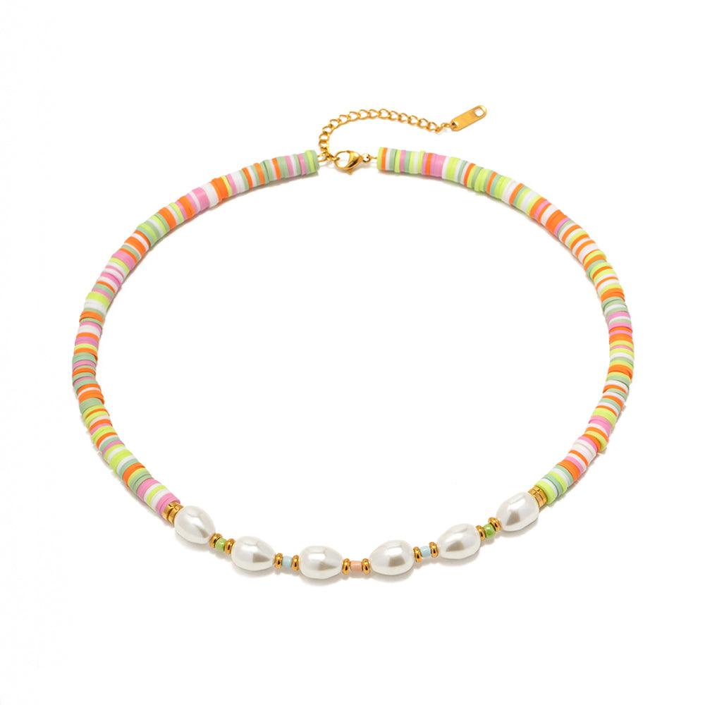 FRENCH RIVIERA, Jude - colorful surgical steel surf necklace with pearl