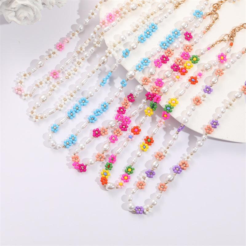 FRENCH RIVIERA, Summer - colorful flower necklace with pearls