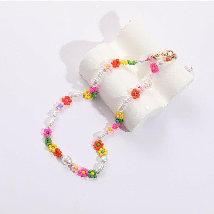 FRENCH RIVIERA, Summer - colorful flower necklace with pearls