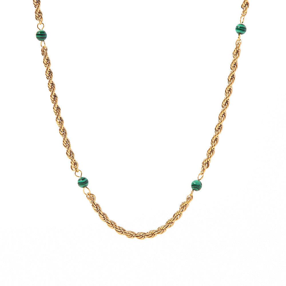 FRENCH RIVIERA|Ally necklace with malachite pearl in surgical steel