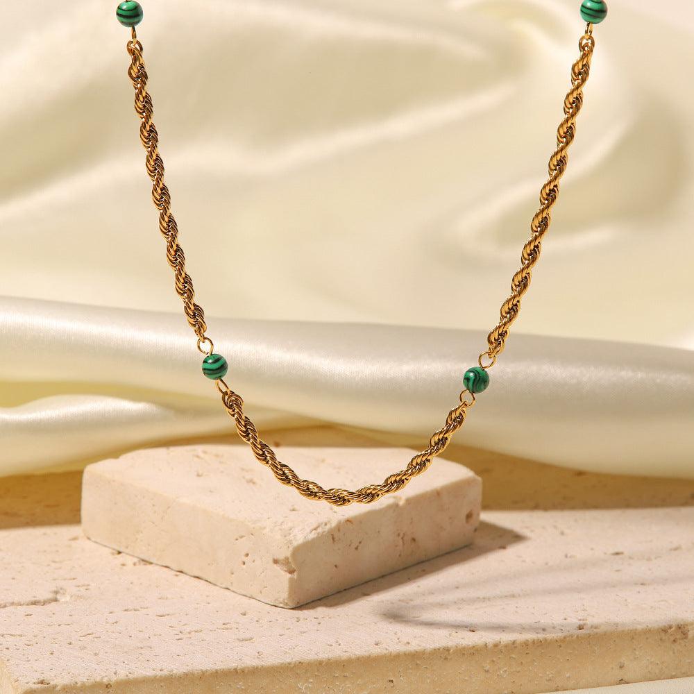 FRENCH RIVIERA|Ally necklace with malachite pearl in surgical steel