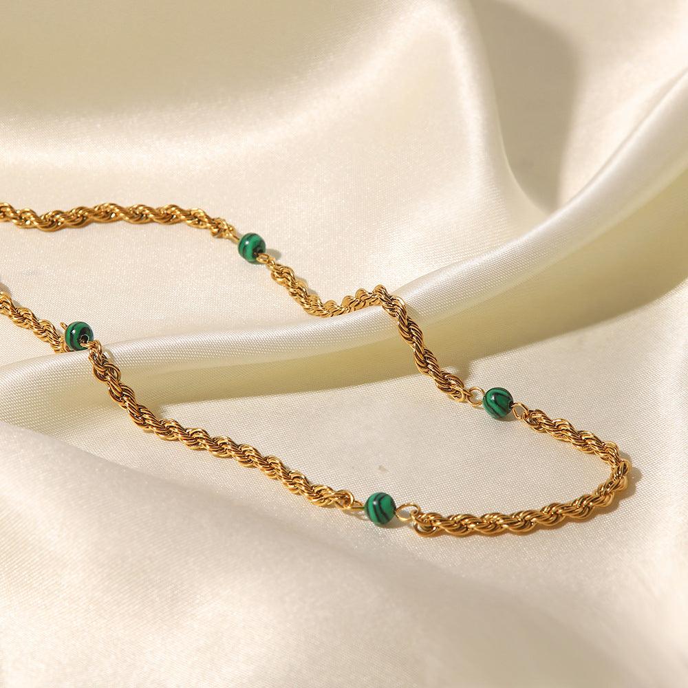 FRENCH RIVIERA|Ally necklace with malachite pearl in surgical steel