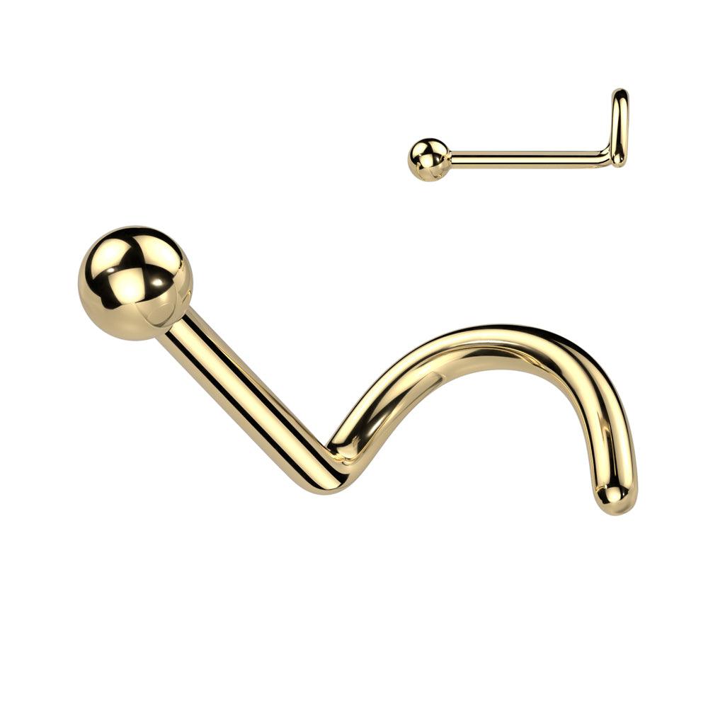 Nose stud 0.8mm, Titanium Ball 2mm -titanium nose stud (gold)