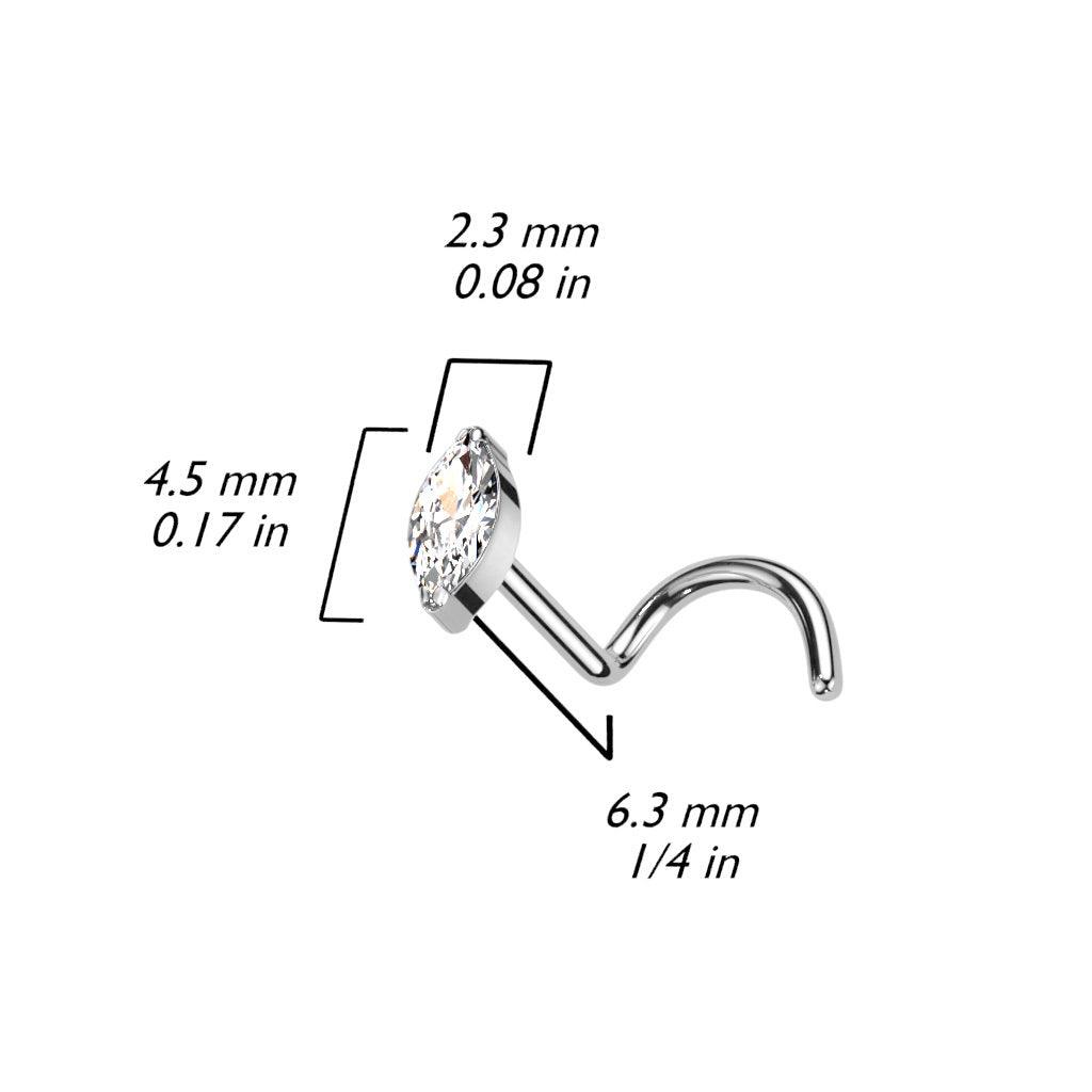 Nenänappi 0,8mm, Titanium Marquise Stud-titaaninen nenäkoru (hopea AB)