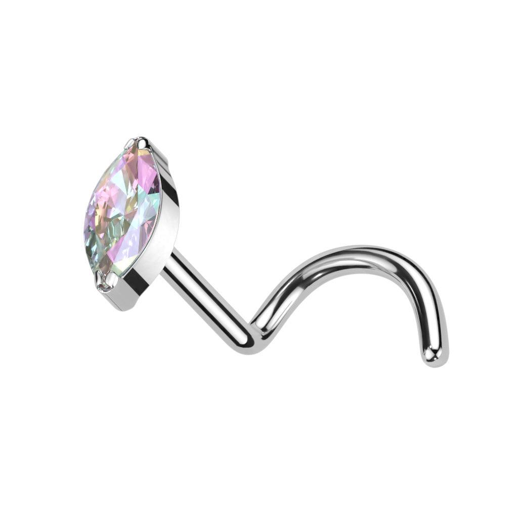 Nose stud 0.8mm, Titanium Marquise Stud (silver AB)