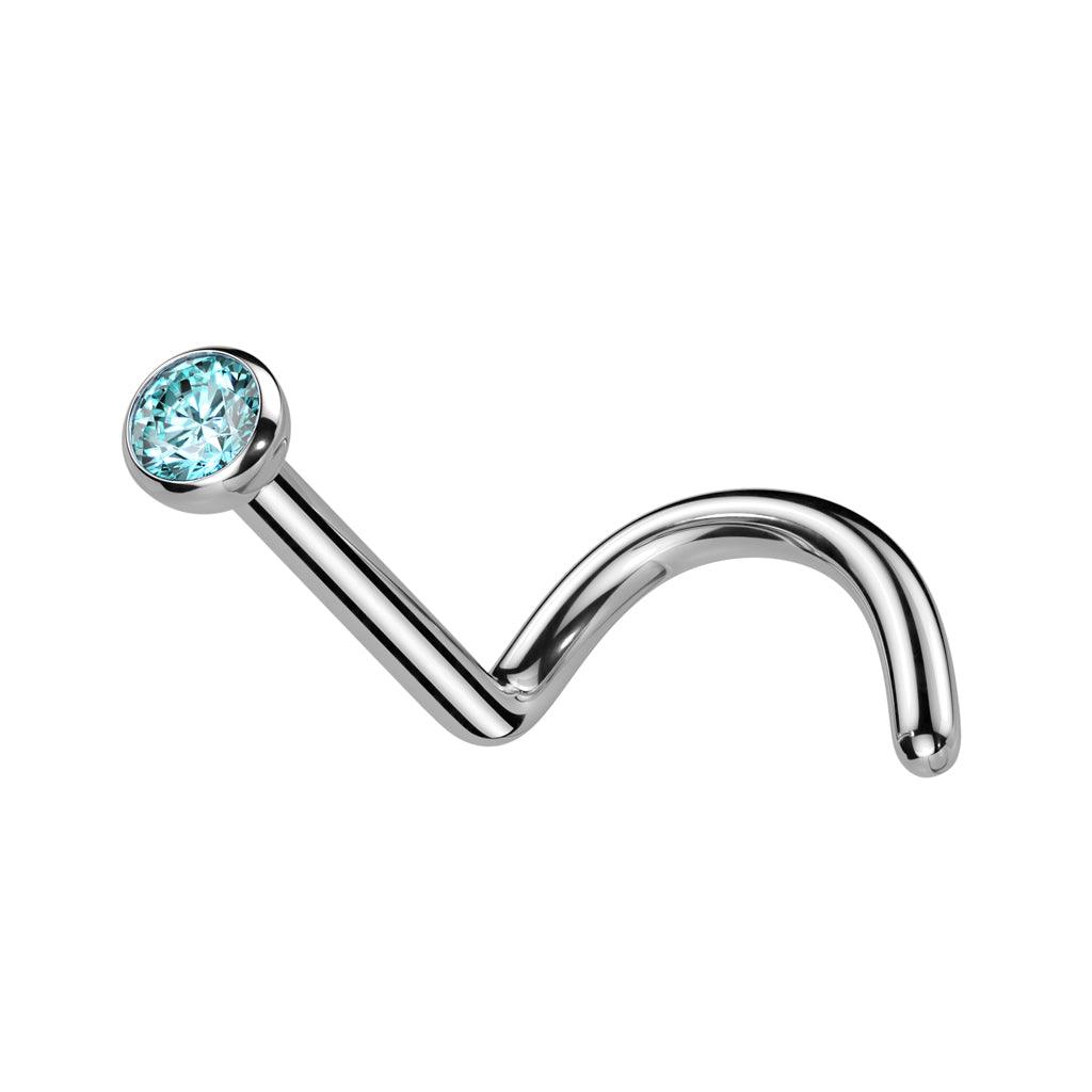 Nose stud 0.8mm, Titanium 2mm Prong CZ -titanium turquoise nose stud