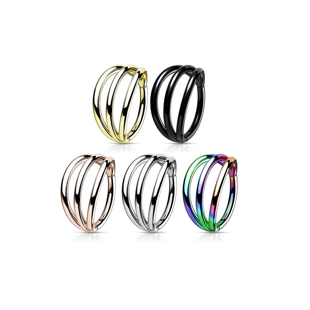 Piercing ring 1.2mm, Titanium Triple Hoop -multicolor clicker ring