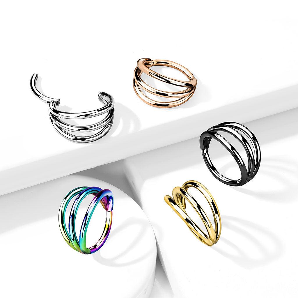 Piercing ring 1.2mm, Titanium Triple Hoop -multicolor clicker ring