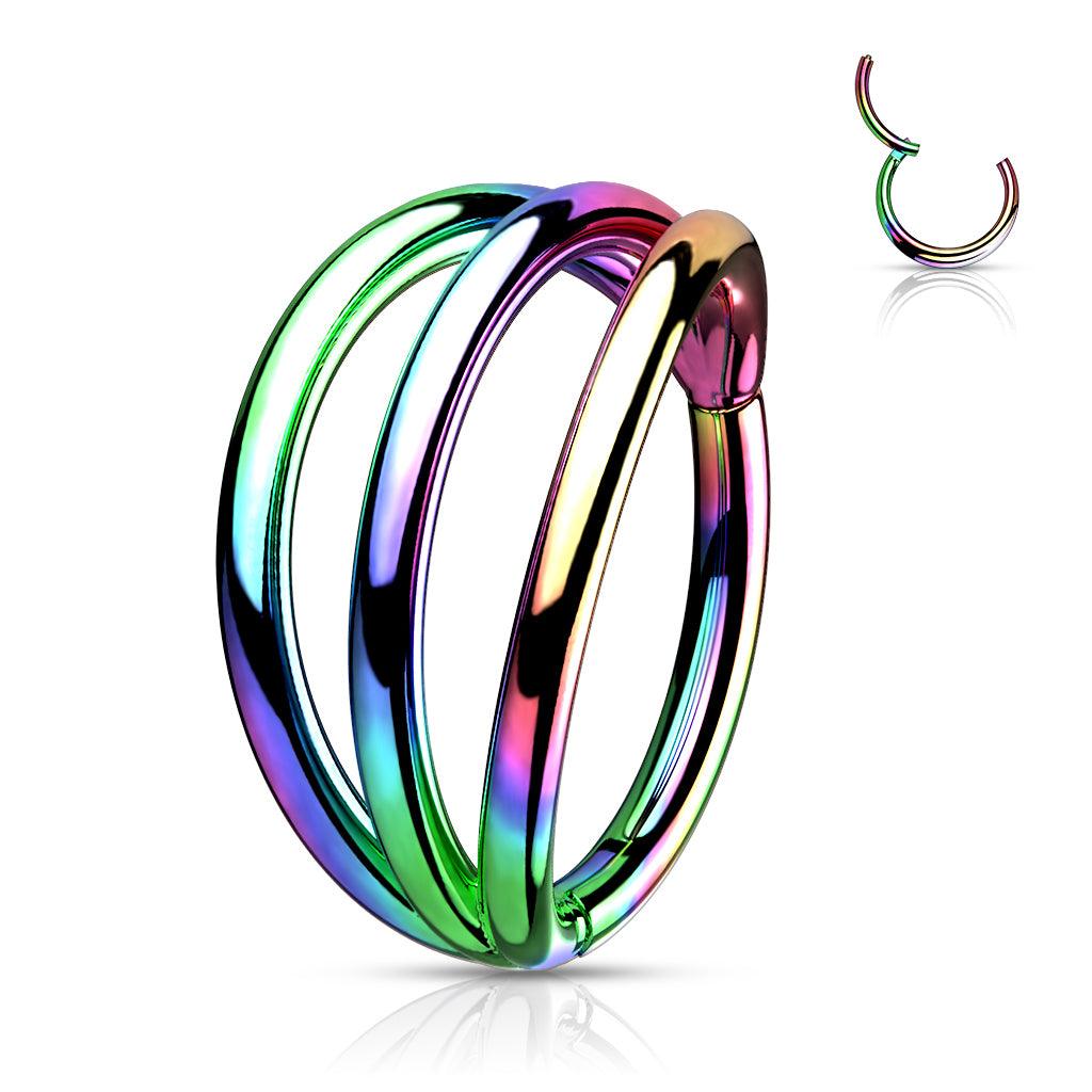 Piercing ring 1.2mm, Titanium Triple Hoop -multicolor clicker ring