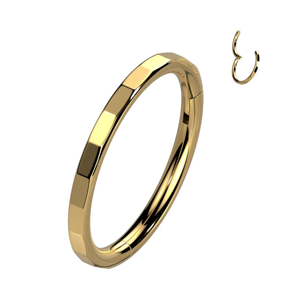 Piercing ring 1.2mm, Titanium Faceted Gold Hoop -titanium clicker